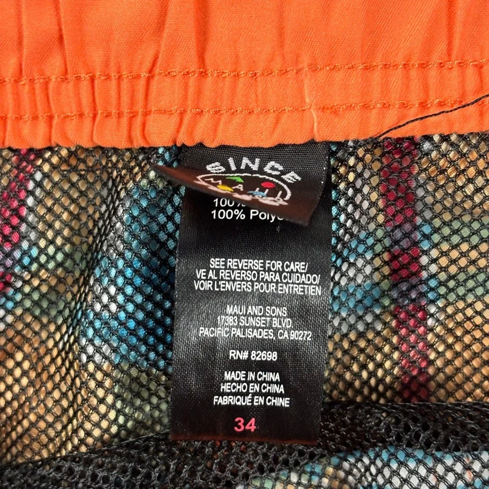 Baggy Y2K Plaid Board Shorts Maui and Sons Surf Orange Size 34
